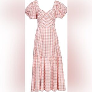 NWT Tanya Taylor Danielle Plaid Puff Sleeve Dress Size 10